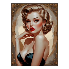 Póster Affiche Portrait Pin-up Blonde Inspirée Art Déco