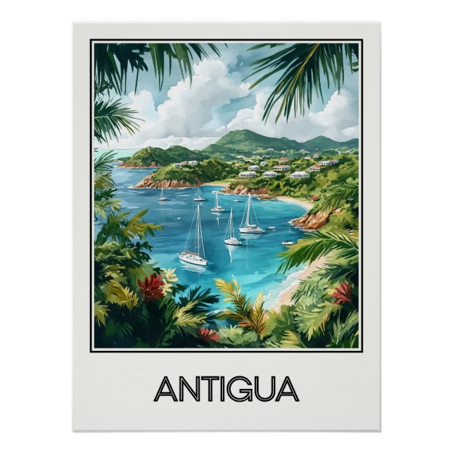 Póster Affiche vintage Antigua, baie tropicale (Anverso)