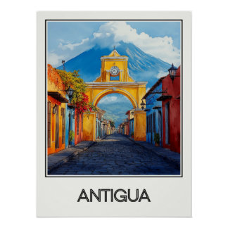 Póster Affiche vintage Antigua, charme colonial