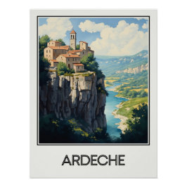Póster Affiche vintage Ardèche, village perché