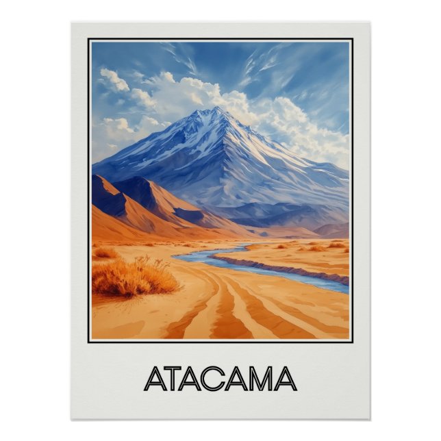 Póster Affiche vintage Atacama, désert et sommets enneigé (Anverso)