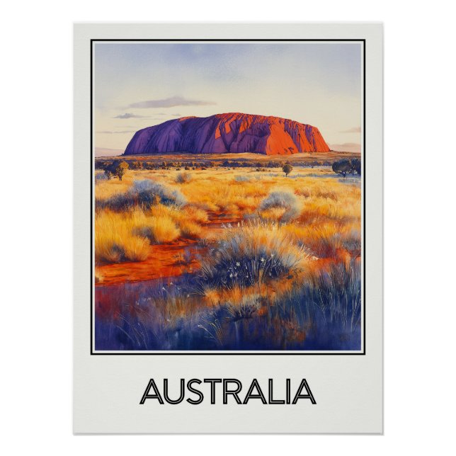 Póster Affiche vintage Australia, majesté d’Uluru (Anverso)