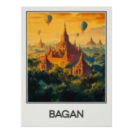Póster Affiche vintage Bagan, temples et montgolfières au