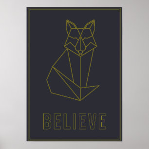 Póster Affirmation poster zorro de origami amarillo cree