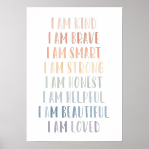 Póster Affirmations for Kids, Rainbow Affirmations