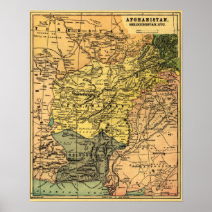 Póster Afganistán y mapa circundante de los países