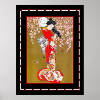 Póster Afiche artístico japonés Geisha Lady Vintage