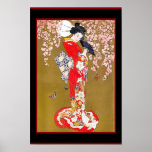 Póster Afiche artístico japonés Geisha Lady Vintage
