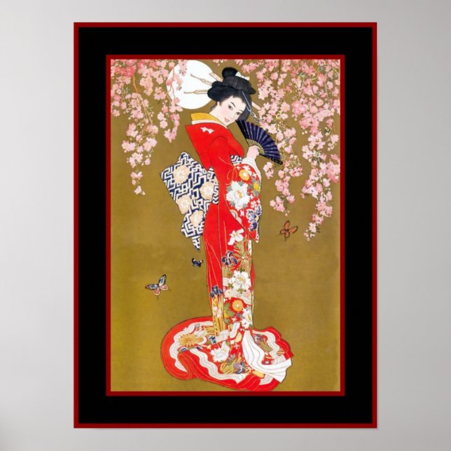 Póster Afiche artístico japonés Geisha Lady Vintage (Frente)