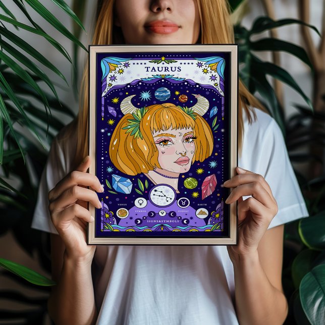 Póster Afiche azul del Rótulo Zodiac Taurus - Elegante y  (Subido por el creador)