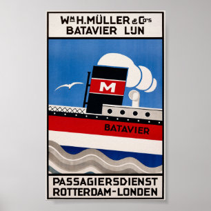 Póster Afiche de 1929 del Wm. H. Muller Batavier Lijn Vin