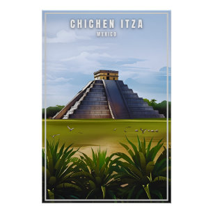 Póster Afiche de arte de viaje de Chichen Itza Mexiico