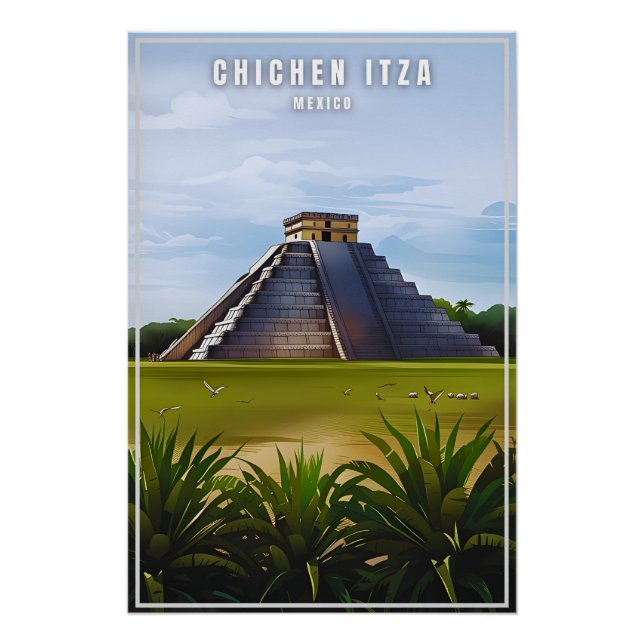 Póster Afiche de arte de viaje de Chichen Itza Mexiico (Anverso)