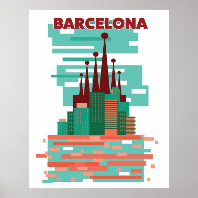 Póster Afiche de Barcelona retro Travel (Frente)