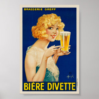 Póster Afiche de Biere Divette Vintage 1929