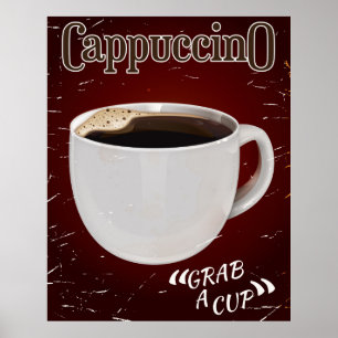 Póster afiche de capuchino vintage