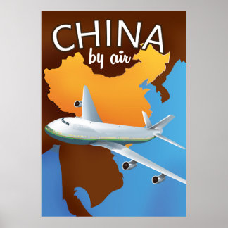 Póster Afiche de China por viaje aéreo