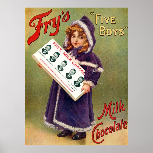 Póster Afiche de chocolate de leche de cinco niños de Fry (Frente)
