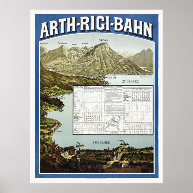 Póster Afiche de cosecha 1892 del Arth Rigi Bahn de Suiza (Frente)