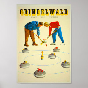 Póster Afiche de curling en Suiza