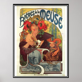 Póster Afiche de época Alphonse Mucha Beer Ad