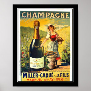 Póster Afiche de época Chica francesa con anuncio de cham