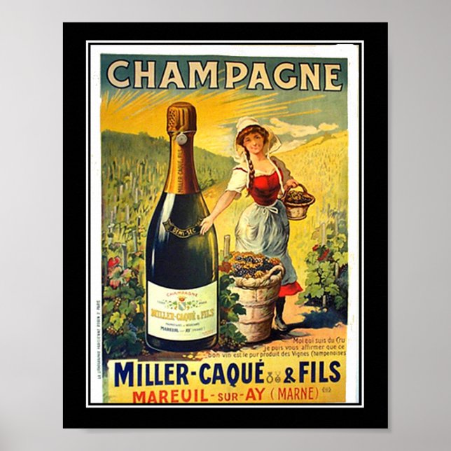 Póster Afiche de época Chica francesa con anuncio de cham (Frente)