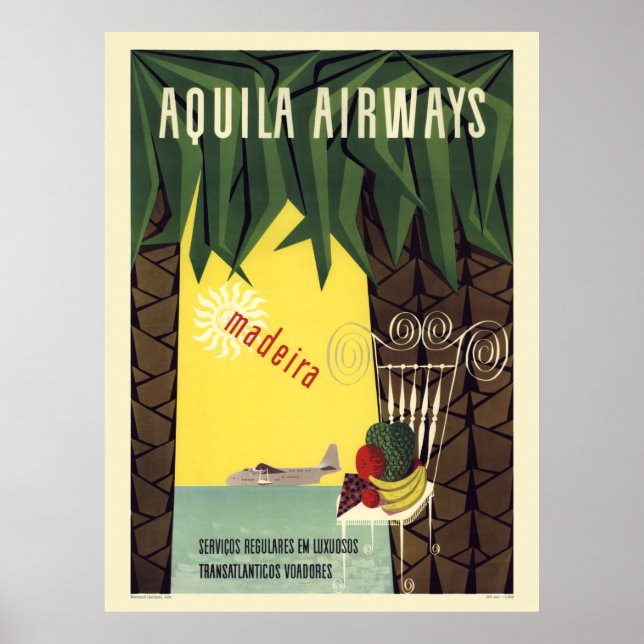 Póster Afiche de época de Aquila Airways Madeira Portugal (Frente)
