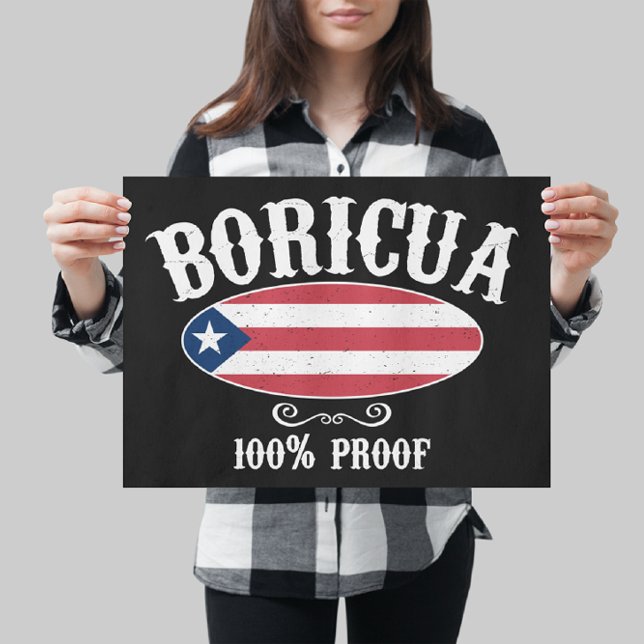 Póster Afiche de época de Boricua 100% Puerto Rico (puerto rico boricua logo poster)