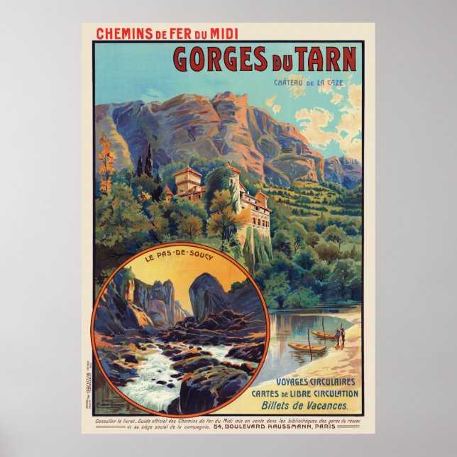 Póster Afiche de época de Gorges du Tarn France de 1912 (Frente)