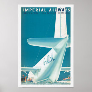 Póster Afiche de época de Imperial Airways Reino Unido 19