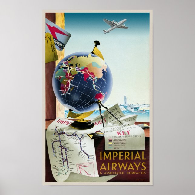 Póster Afiche de época de Imperial Airways Reino Unido 19 (Frente)
