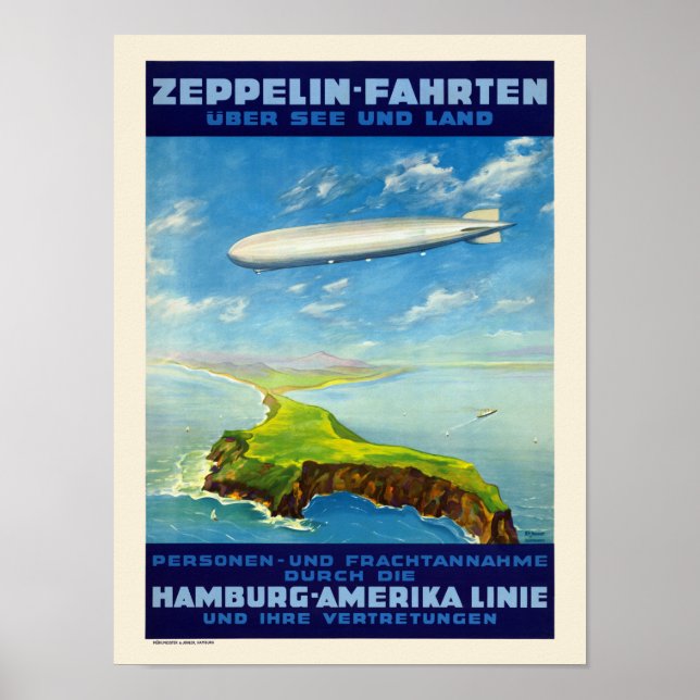 Póster Afiche de época de la Alemania de Zeppelin-Fahrten (Frente)
