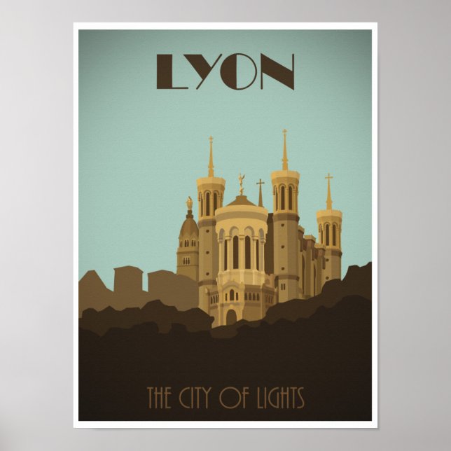Póster Afiche de época de la basílica de Lyon Fourviere (Frente)