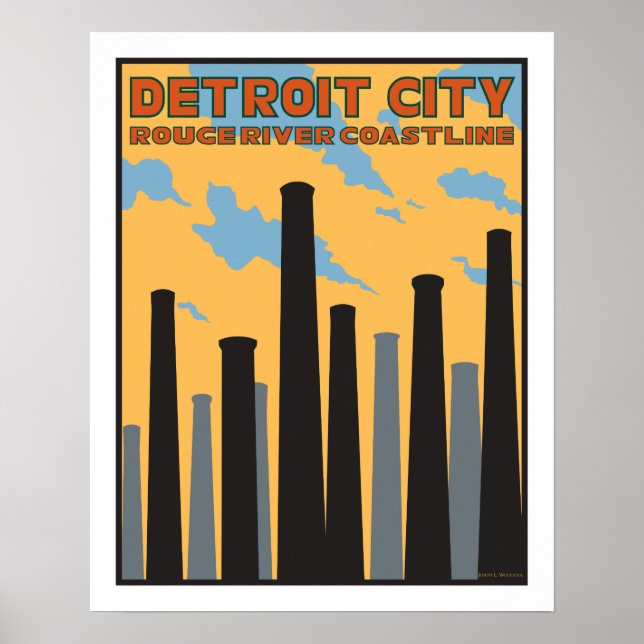 Póster Afiche de época de la ciudad de Detroit (Frente)