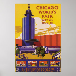 Póster Afiche de época de la Feria Mundial de Chicago de 
