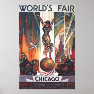 Póster Afiche de época de la Feria Mundial de Chicago de 