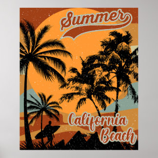 Póster Afiche de época de la playa de Summer California