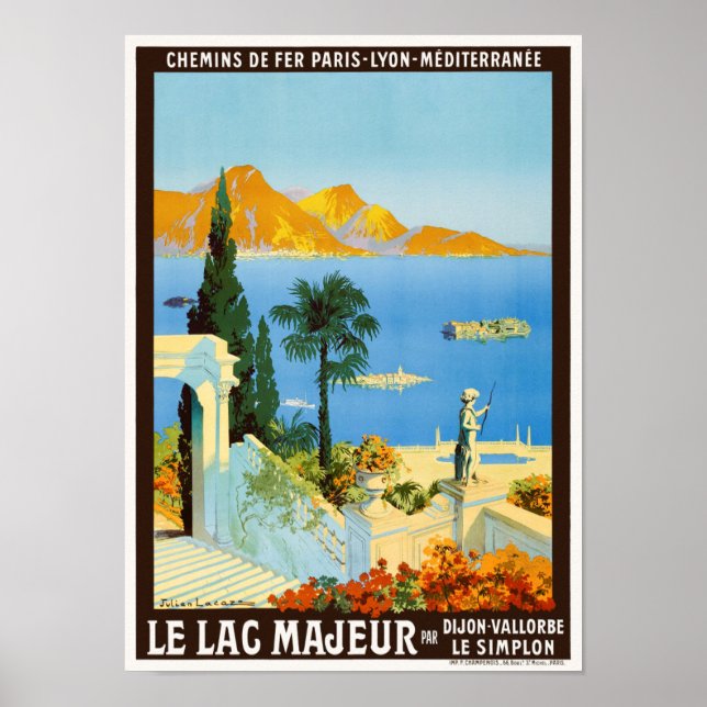 Póster Afiche de época de Le Lac Majeur France 1913 (Frente)
