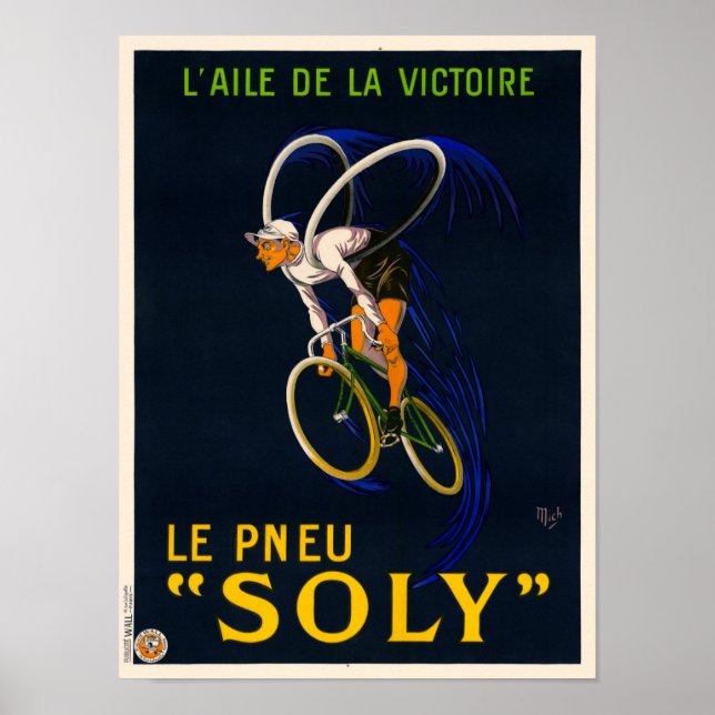 Póster Afiche de época de Le Pneu Soly France 1922 (Frente)