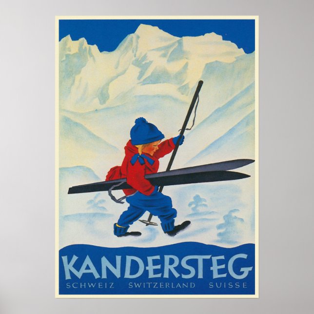 Póster Afiche de época de los Alpes suizos (Frente)
