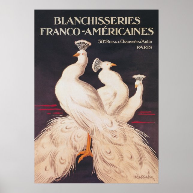 Póster Afiche de época de los pavos reales blancos (Frente)