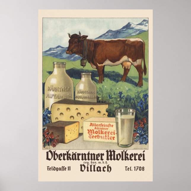 Póster Afiche de época de Oberkärntner Molkerei Austria 1 (Frente)