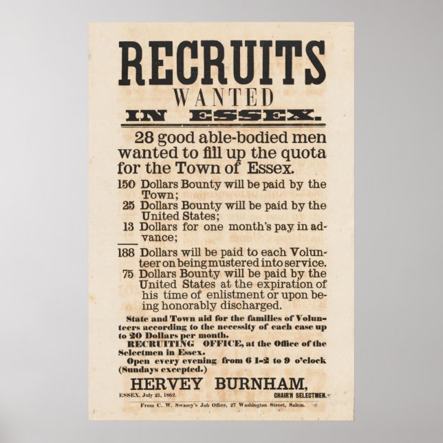 Póster Afiche de época de reclutamiento de guerra (Frente)