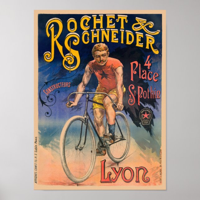 Póster Afiche de época de Rochet & Schneider France 1890 (Frente)