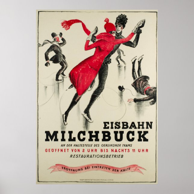 Póster Afiche de época de Zürich, Eisbahn Milchbuck (Frente)