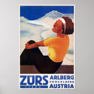 Póster Afiche de época de Zürs Austria de 1935