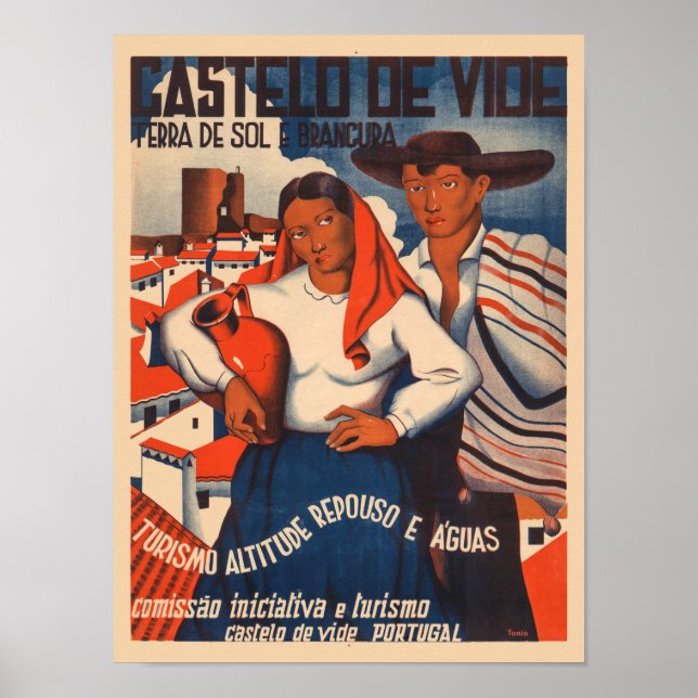 Póster Afiche de época del Castelo de Vide Portugal de lo (Frente)