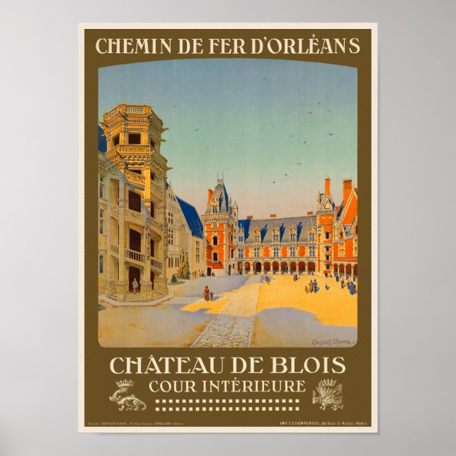 Póster Afiche de época del Château de Blois France 1928 (Frente)