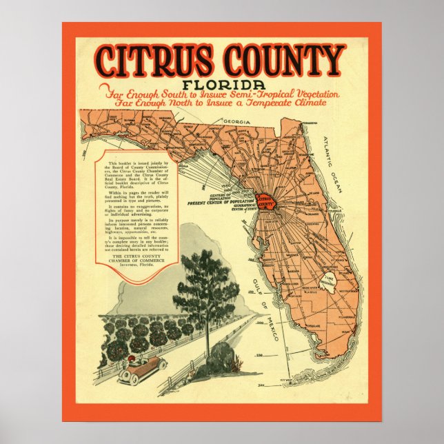 Póster Afiche de época del condado de Citrus Florida (Frente)